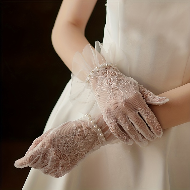 SCHOLMART Guantes de encaje blancos para mujer, elegantes guantes cortos de  encaje, guantes de fiesta de té para mujeres, damas de honor, cenas de los