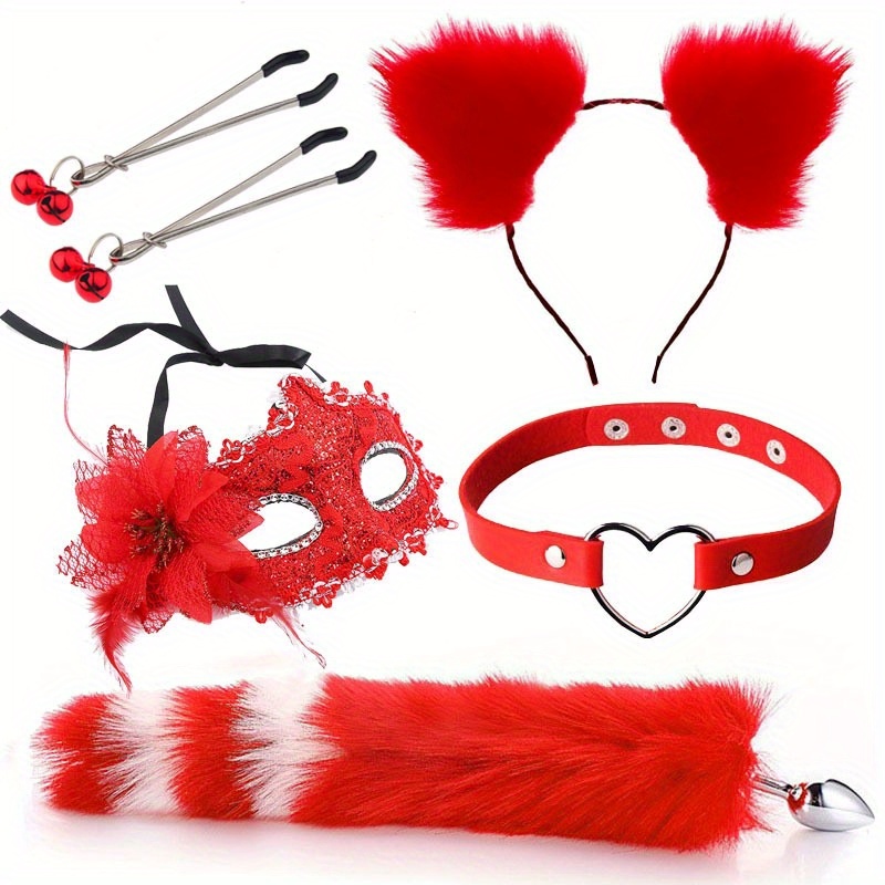 Valentine's Day Fox Tail Butt Plug Ear Headband Bell Ribbon - Temu