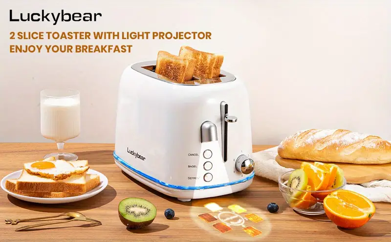 toaster 2 slice projection stainless steel toasters with bagel cancel defrost function and 6 bread shade settings bread toaster with ambient light removable crumb tray details 0