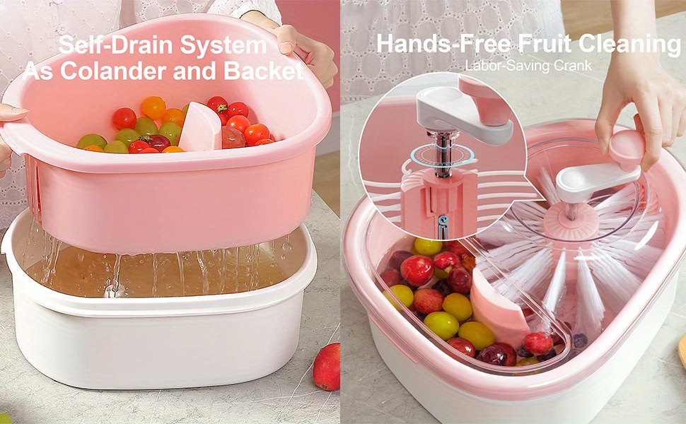 Fruit Cleaner Device in Water,Large Fruits Washing Spinner with Bowl, Lid,  Colander, Crank and Self-draining System, Fruit and Vegetable Cleaning with