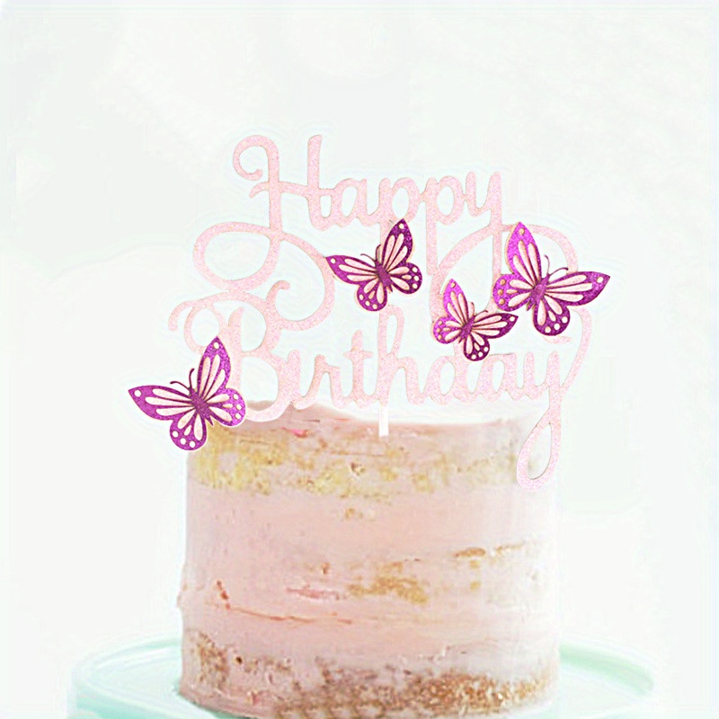 Lot de 13 décorations de gâteau pour fille - 4 ans - Papillons - 1 bougie  d'anniversaire + 2 autocollants - Décoration de gâteau d'anniversaire pour
