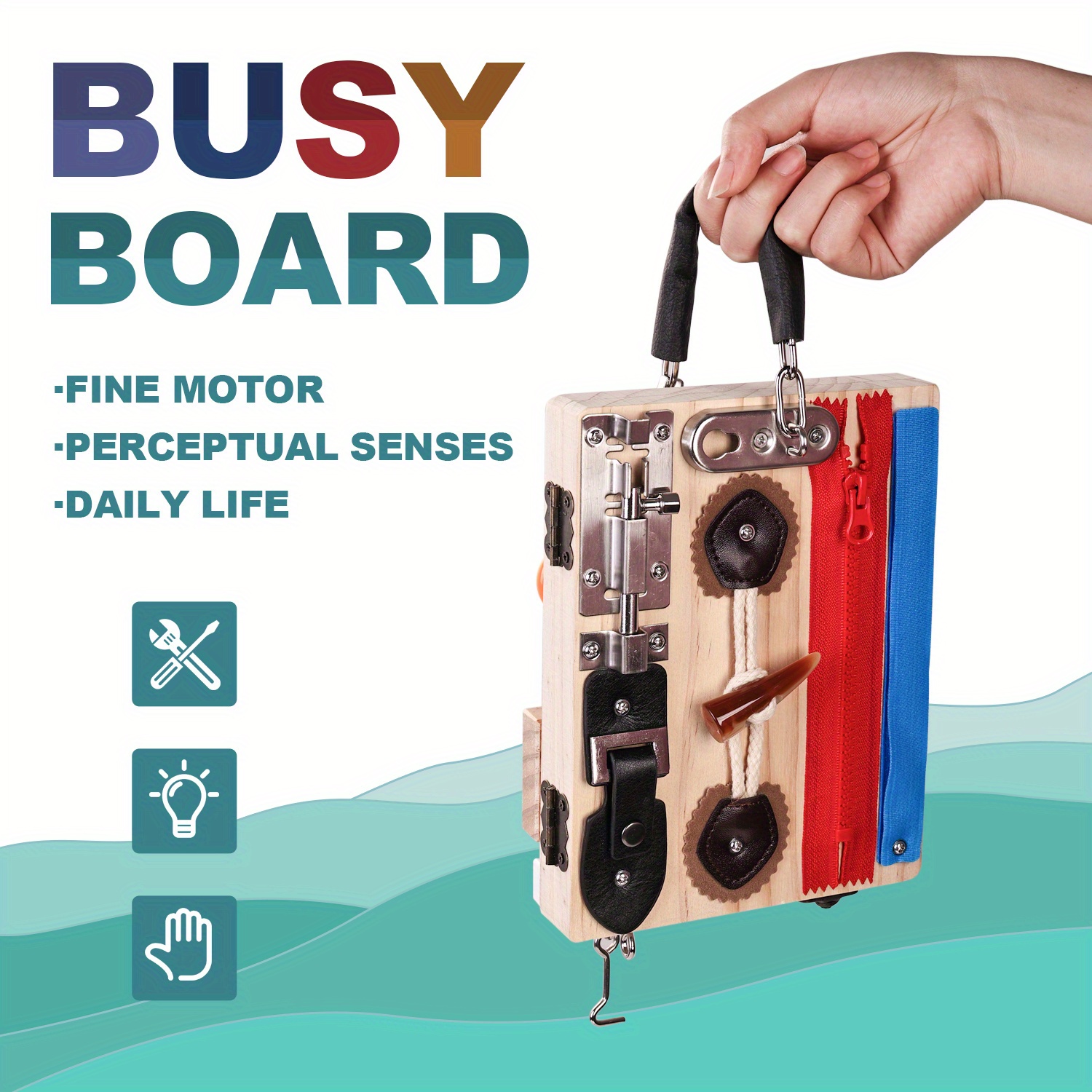 Busy Board Activity Fine Motor Skills Wooden Sensory Travel Toy