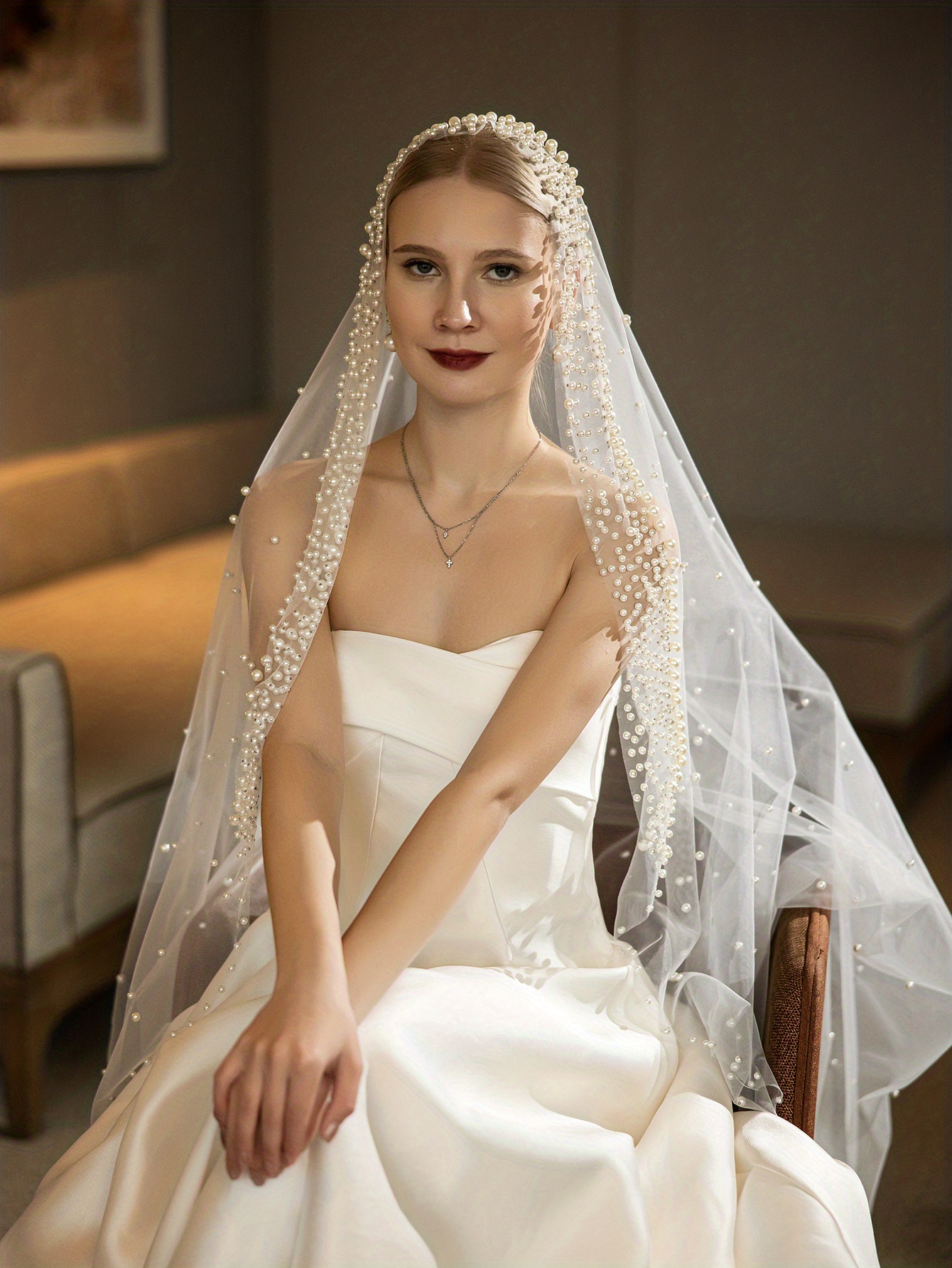 Oversized Baroque Church Veil Ivory Imitation Pearl Bridal Veil Elegant Wedding  Bridal Head Cover Veil - Temu