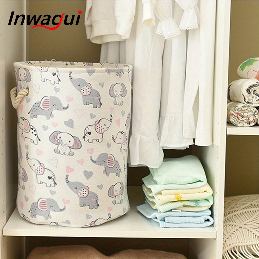 1pc laundry basket large foldable laundry hamper thicken fabric storage basket cute animal design storage bin box with drawstring lids clothes hamper toys basket for nursery home organizer details 7