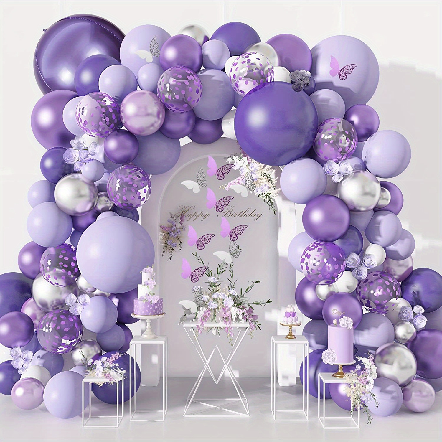 145pcs Purple Balloons Garland Arch Kit Baby Shower Butterfly ...