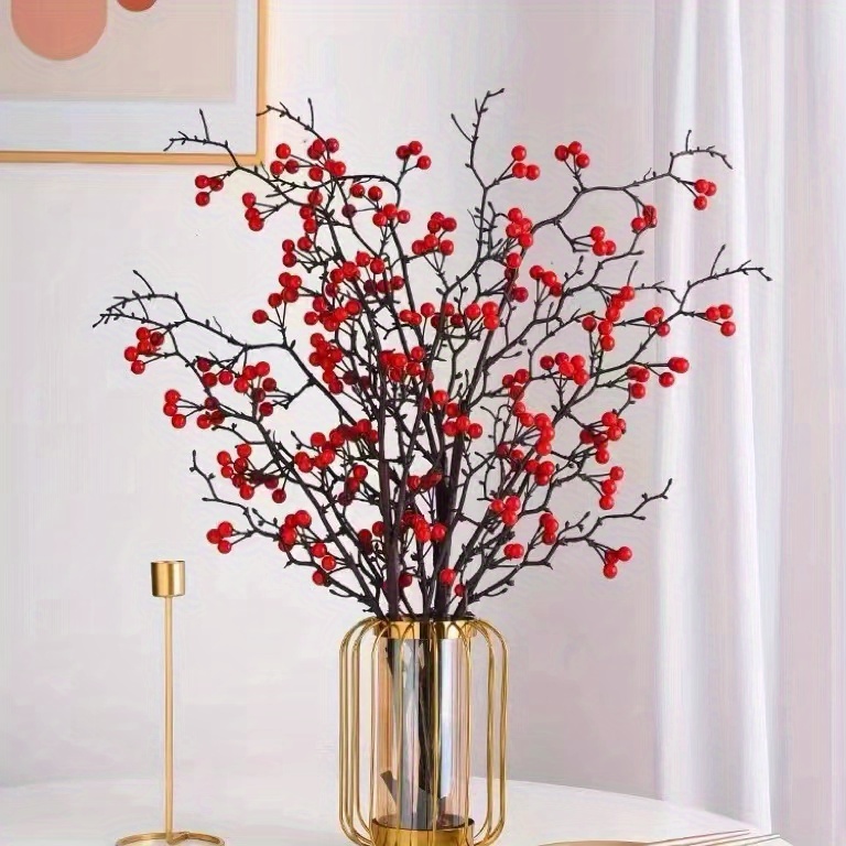95cm Artificial Pip Red Berry Stems Spray Handmade Berry Picks for Table  Home Wedding Christmas Holiday Party Autumn Fall Decor