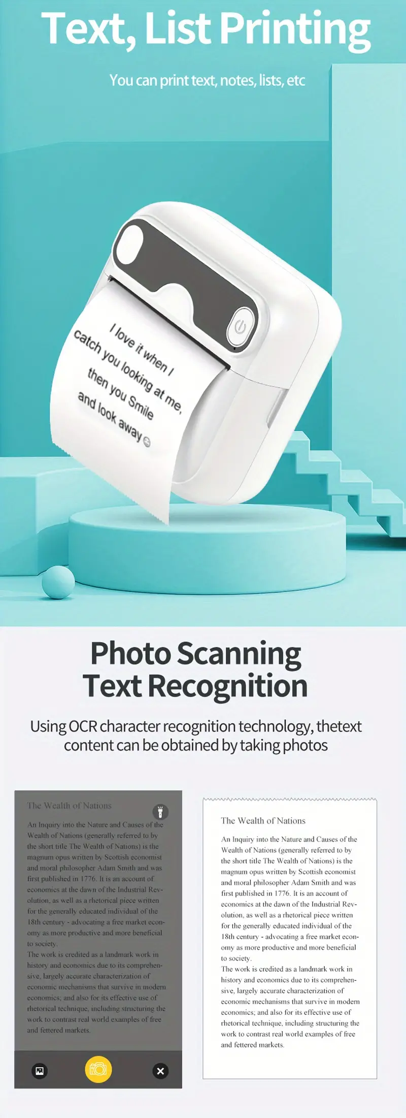 mini thermal printer print photos materials labels documents connect mobile phone wireless download app wireless mobile students office stationery send print paper instructions charging lines details 3