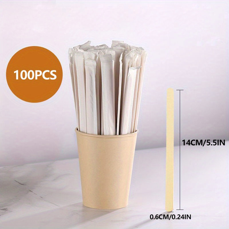 100Pcs 5.5 Inch Coffee Stirrers Sticks -Natural Wood Eco-Friendly Coffee  Beverage MilkTea Disposable Stirrer Stick 