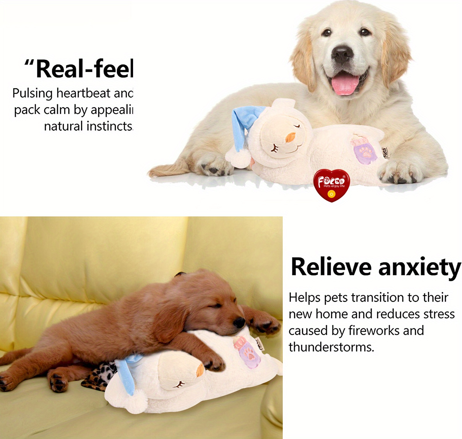 Heartbeat Plush Dog Toy - Actual feel Heartbeat Helps for Dog