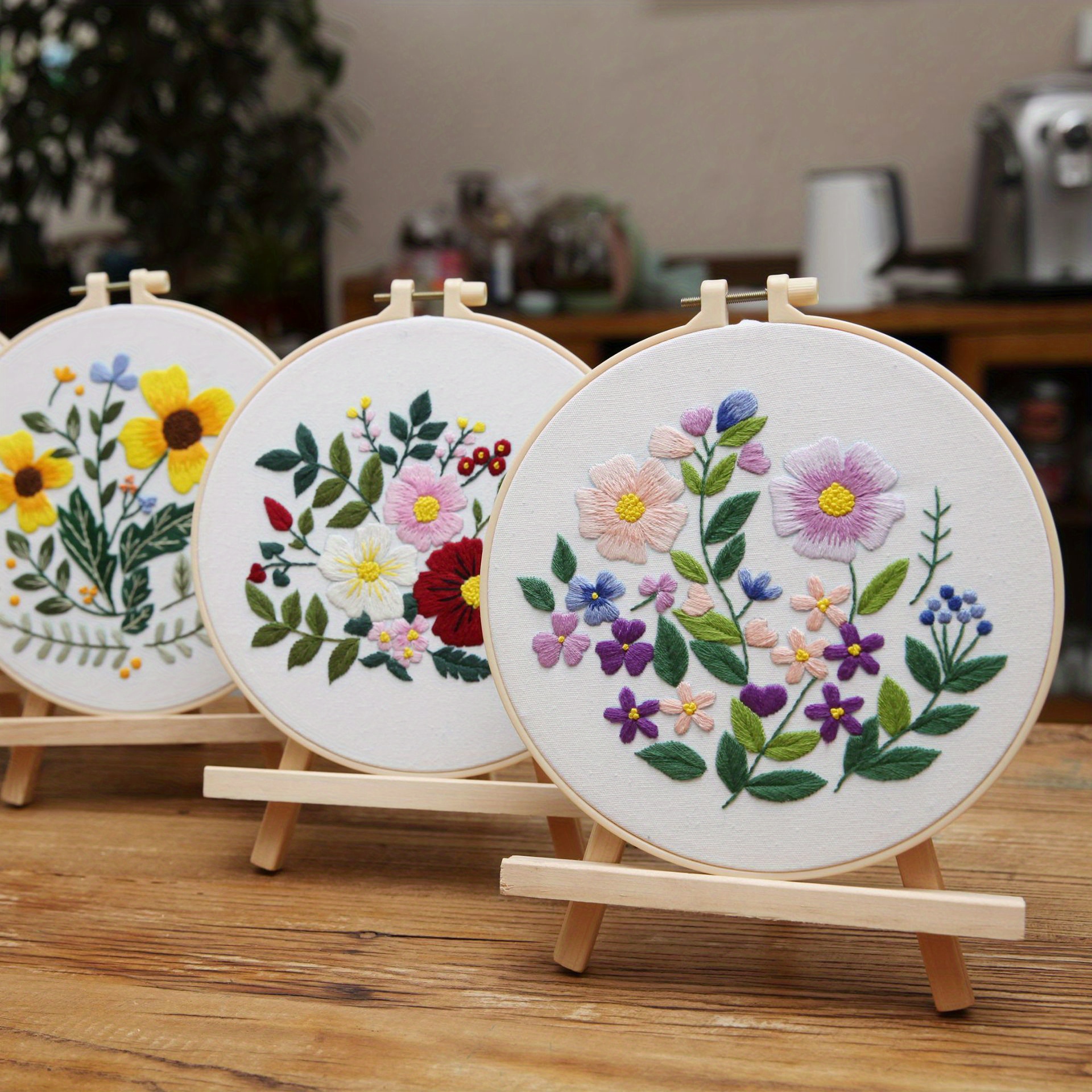 DIY 3D Flower Patterns Hand Embroidery Yarn Kit Embroidered Shed