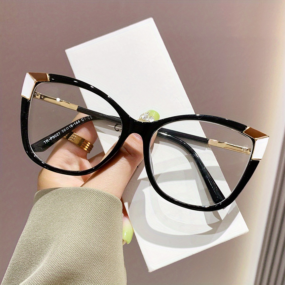 Cat Eye Tr Frame Clear Lens Glasses Retro Color Block - Temu