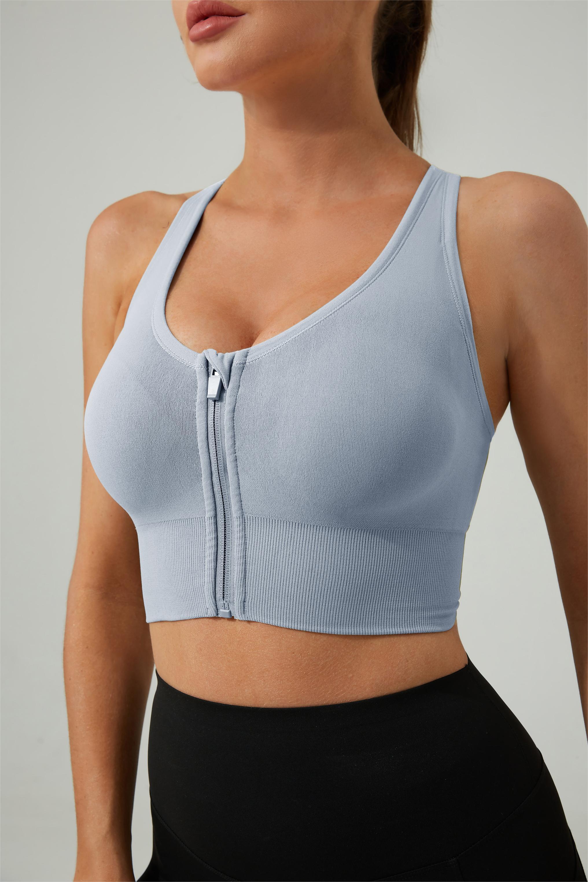 Light Green Zipper Front Sports Bra Push High Impact Yoga - Temu