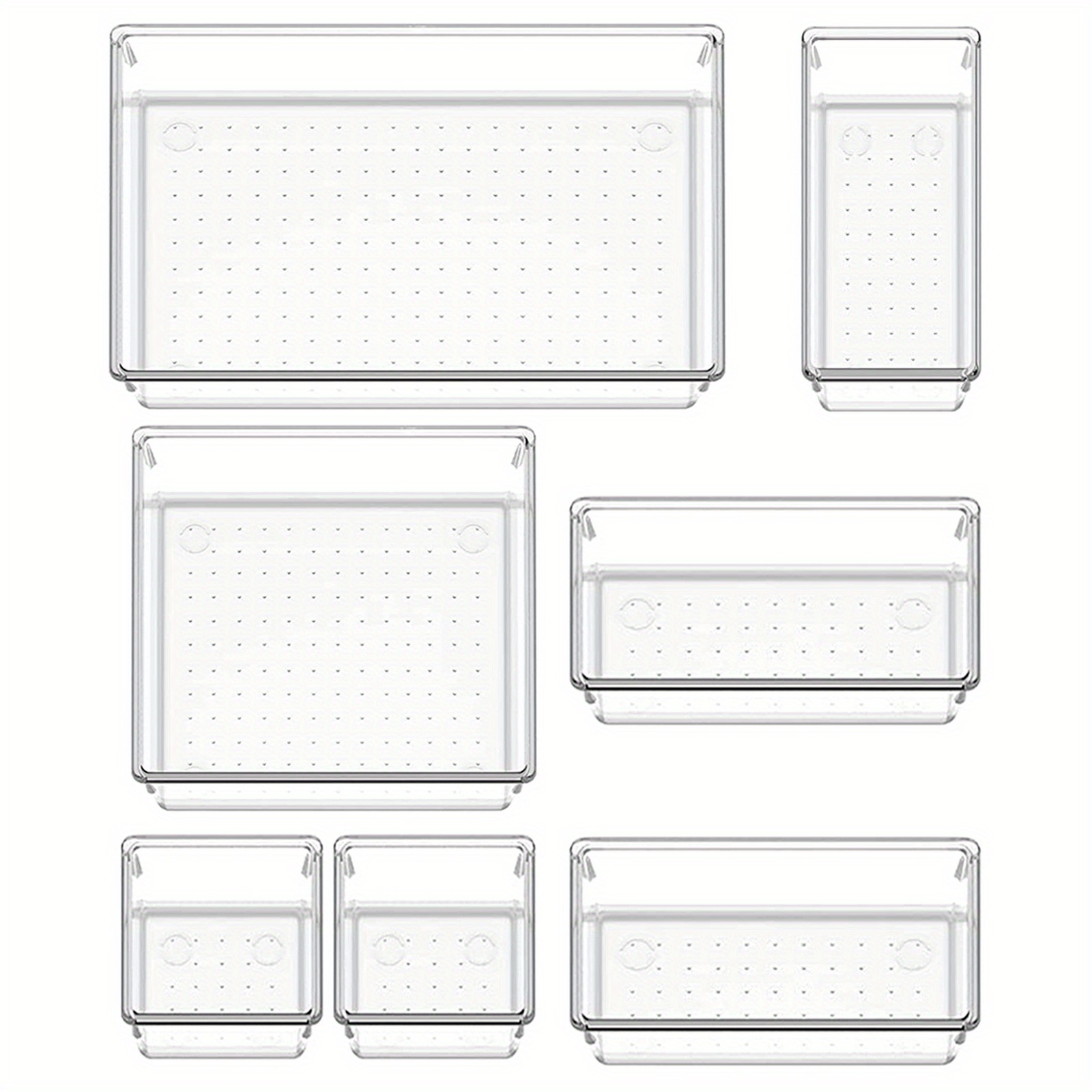 Seenda 7 Pack Desk Drawer Organizer Trays with 4 Different Sizes,Versatile Clear Drawer Organizers Storage for Bathroom, Makeup, Bedroom, Kitchen,Office