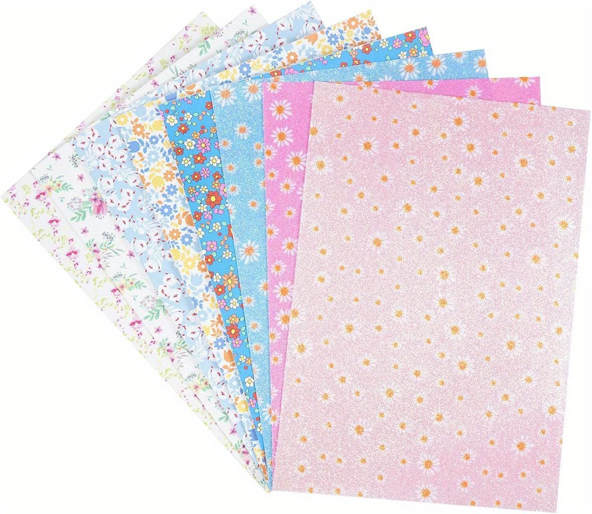 Faux Leather Sheets Daisy Flower Series Fine Glitter Printed Faux ...