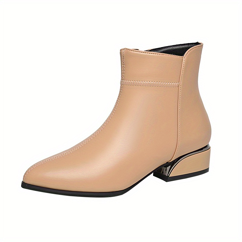womens classic chunky low heel boots trendy pointed toe side