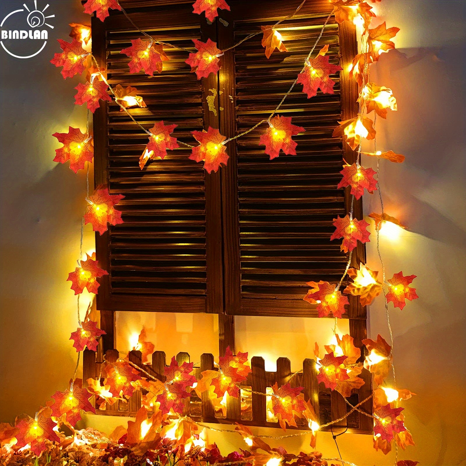 1 pack thanksgiving decorations enlarged maple leaves thanksgiving decor fall lights thick leaf garlands total 10ft 20led lights battery operated waterproof fall decor home indoor outdoor decoration details 2