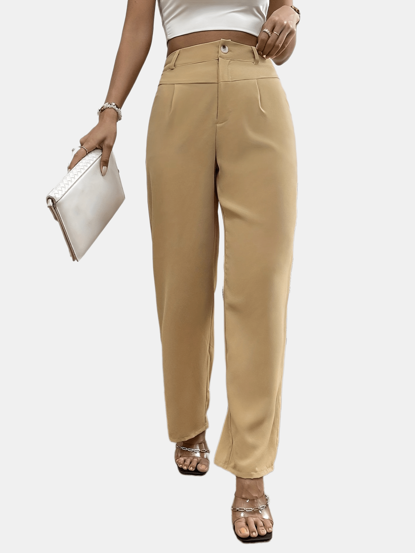 Solid Tailored Pants, Elegant Pockets Work Office Pants For All Season,  Women's Clothing