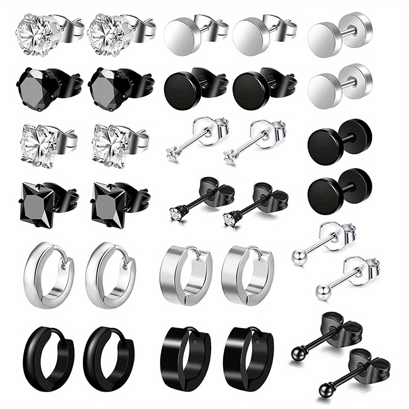 24pcs Set Men's Punk Creative Stainless Steel Earrings