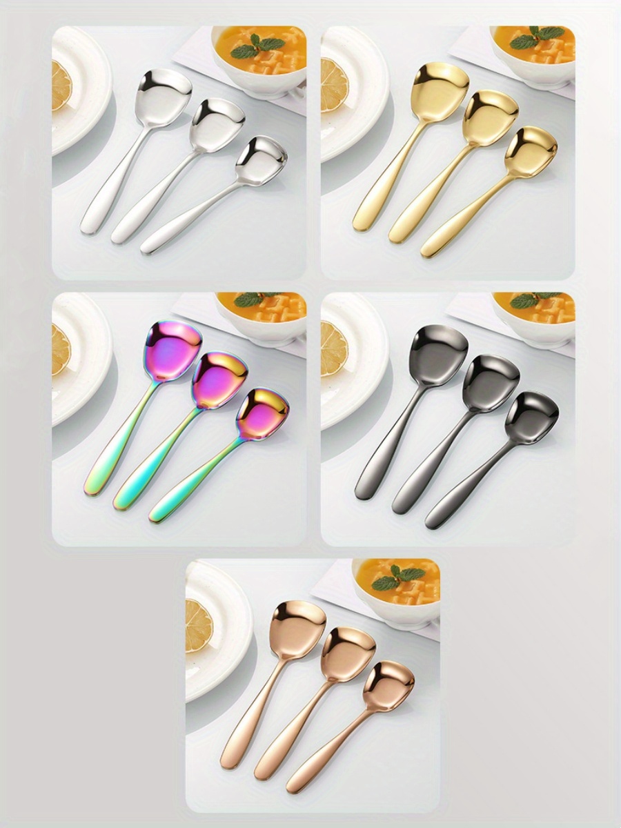 Falx Deep Square Head Chinese Style Spoon - Mirror Reflection, Anti-Rust, Thickened, Deepen, Large Capacity, Stainless Steel, Flat Bottom Scoop, Drink