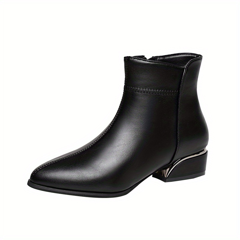 womens classic chunky low heel boots trendy pointed toe side
