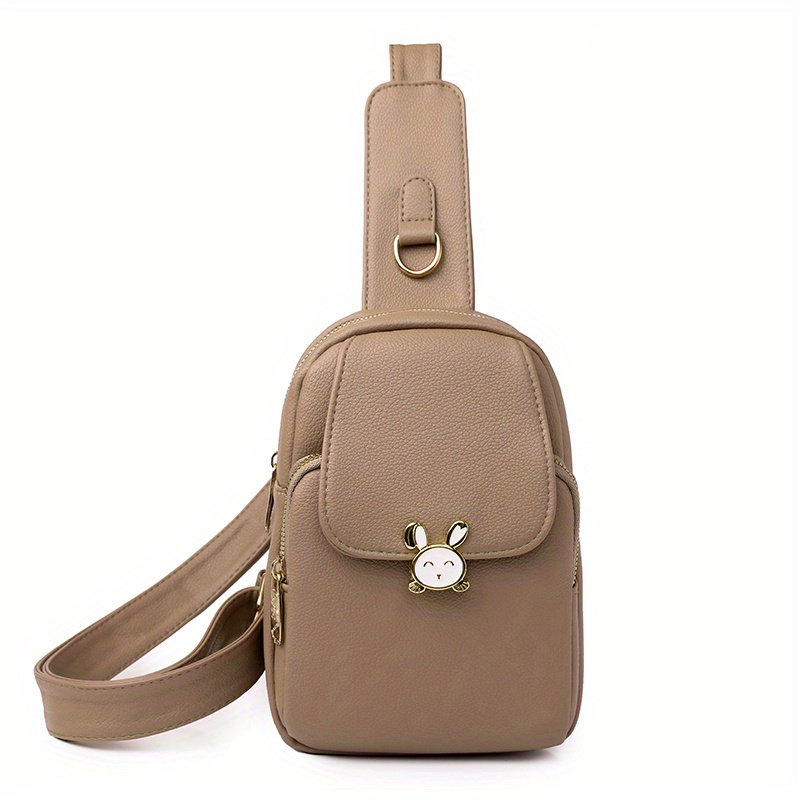 Fashion Casual Pu Leather Chest Bag Large Capacity Cute Rabbit Decor ...