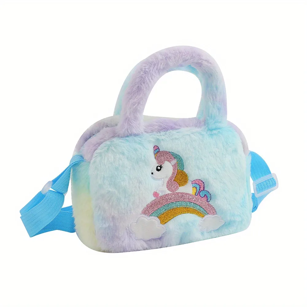 Girl's Cute Colorful Plush Unicorn Travel Tour Handbag, Outdoor Students  Large Capacity Crossbody Shoulder Bag - Temu