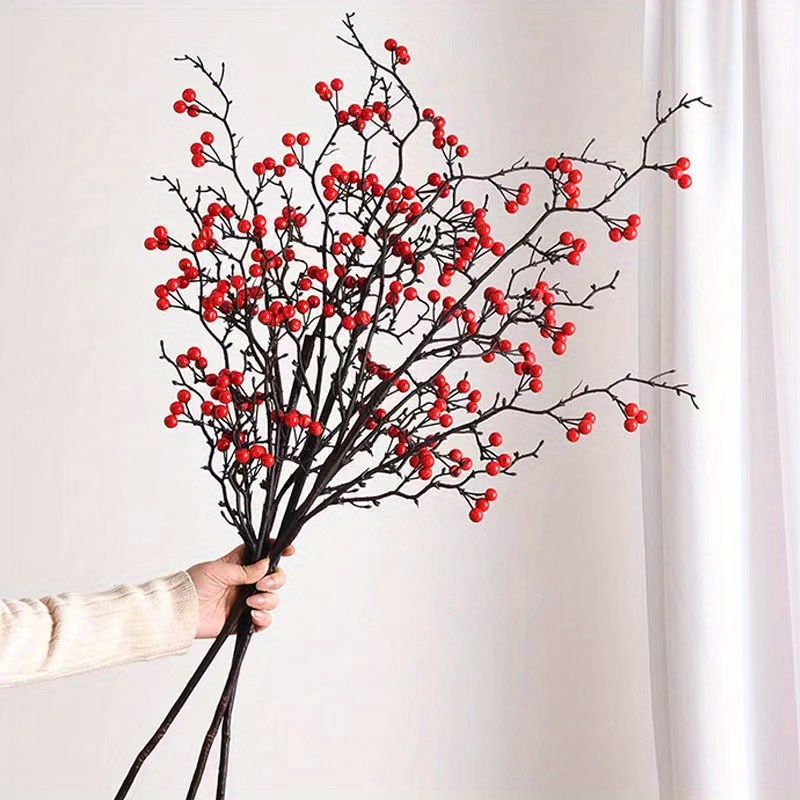 95cm Artificial Pip Red Berry Stems Spray Handmade Berry Picks for Table  Home Wedding Christmas Holiday Party Autumn Fall Decor