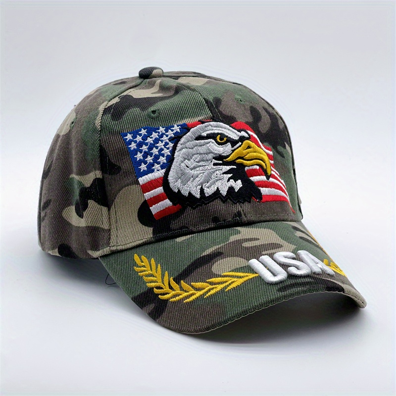 Baseball Hat/Cap - Mens Adjustable Hats With Eagle tan