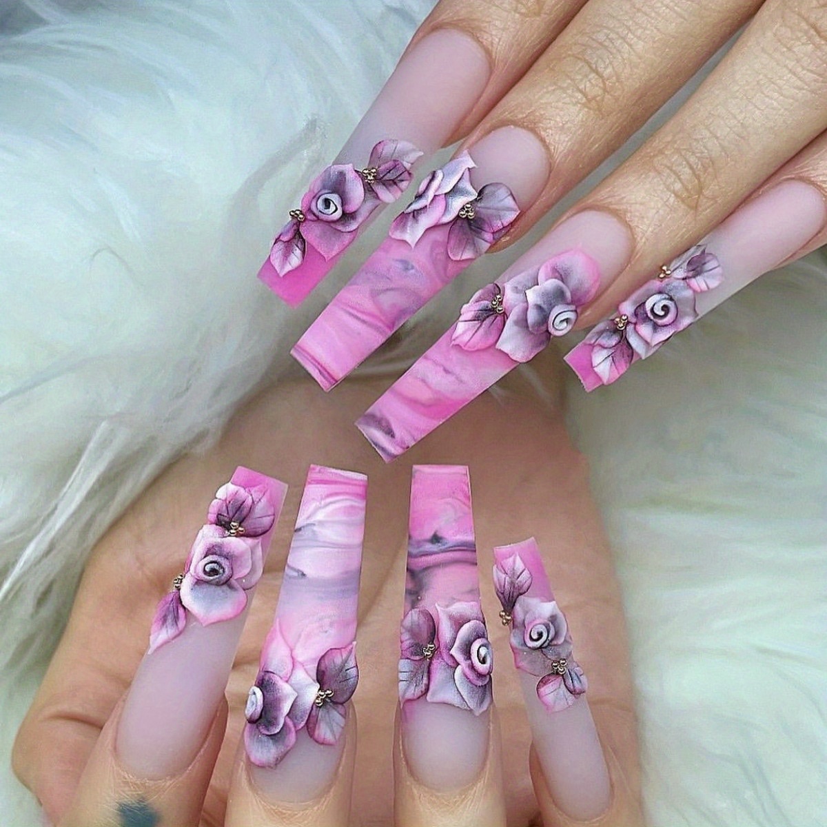 2024 SALE] Petal Pink with Flowers and Pearls Medium Length Press-On –  Belle Rose Nails