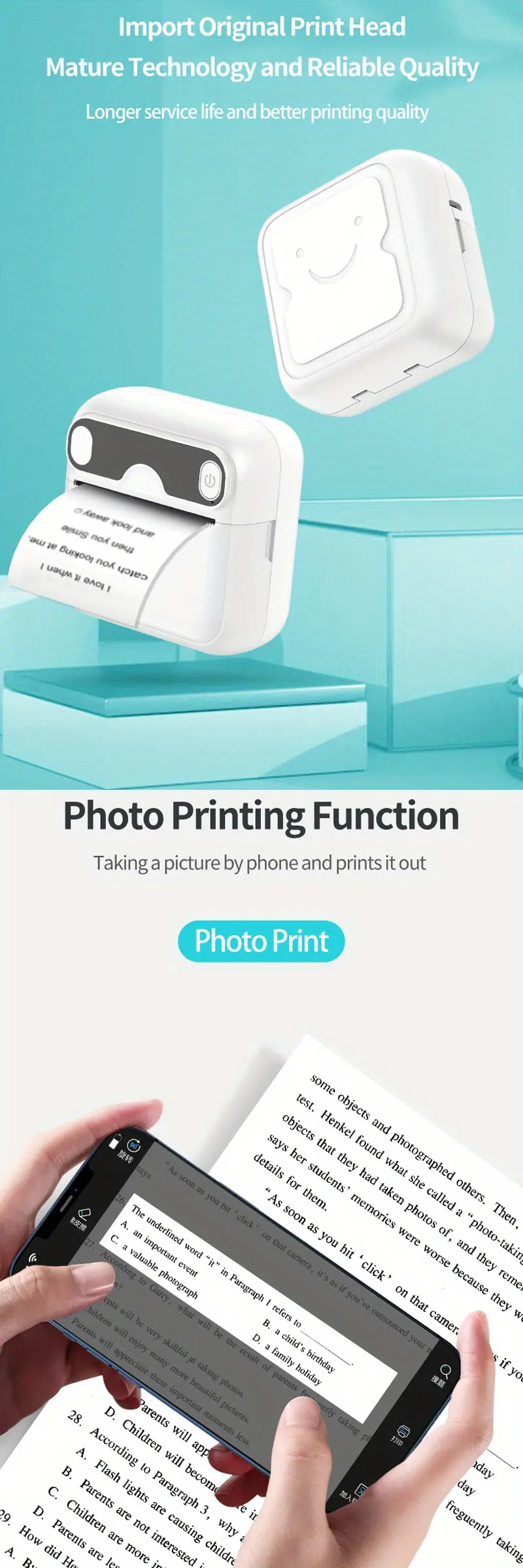 mini thermal printer print photos materials labels documents connect mobile phone wireless download app wireless mobile students office stationery send print paper instructions charging lines details 2