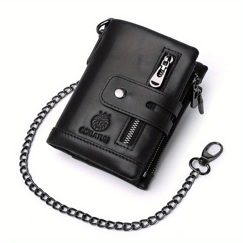 Genuine Black Cowhide Leather Wallet Chain