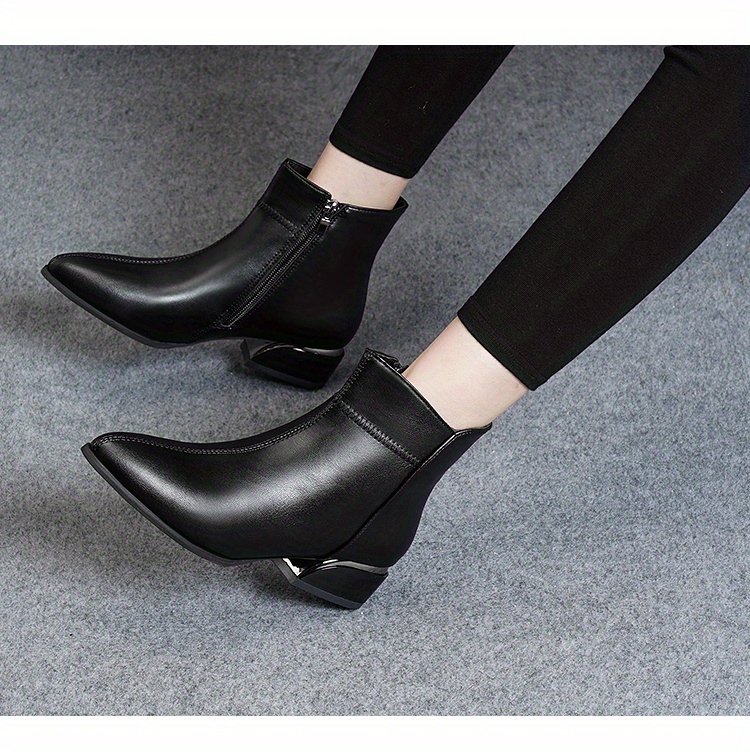 womens classic chunky low heel boots trendy pointed toe side