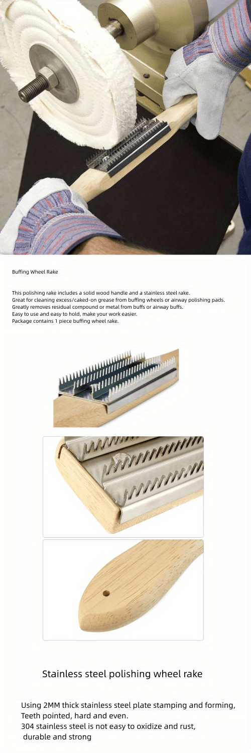 Polishing Wheel Rake Polishing Rake Wooden Handle Stainless Temu