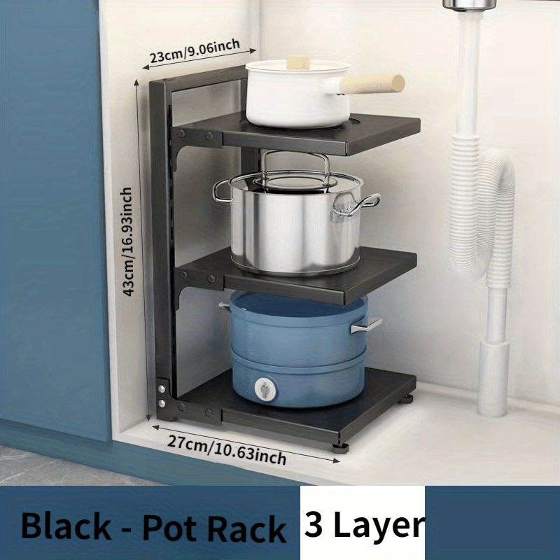 Organizador de ollas de cocina, 4 niveles, altura ajustable, estante para  sartenes que ahorra espacio para debajo del gabinete del fregadero,  encimera