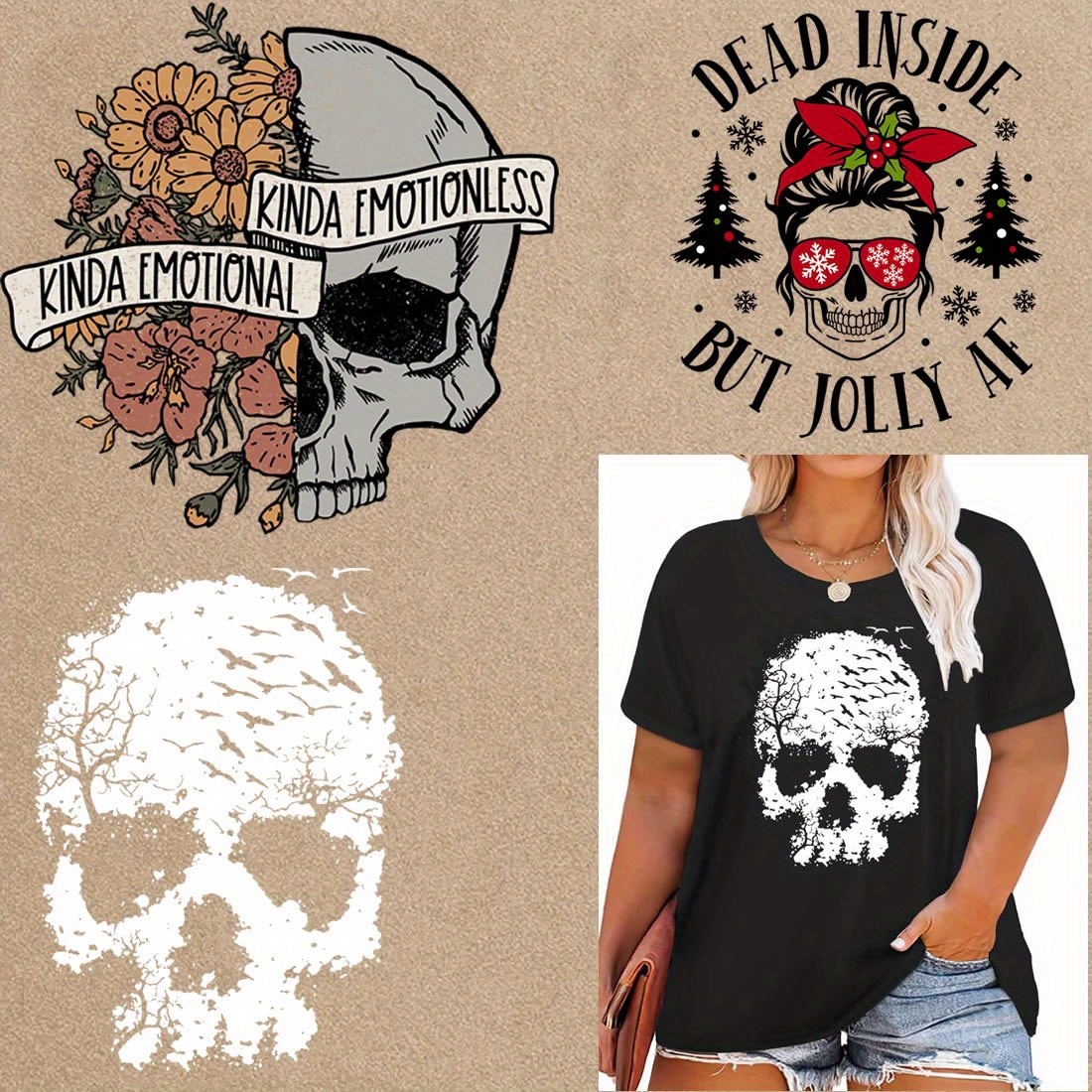 Pocket Size Flower Skull Vinyl Iron On Heat Transfer Sticker - Temu