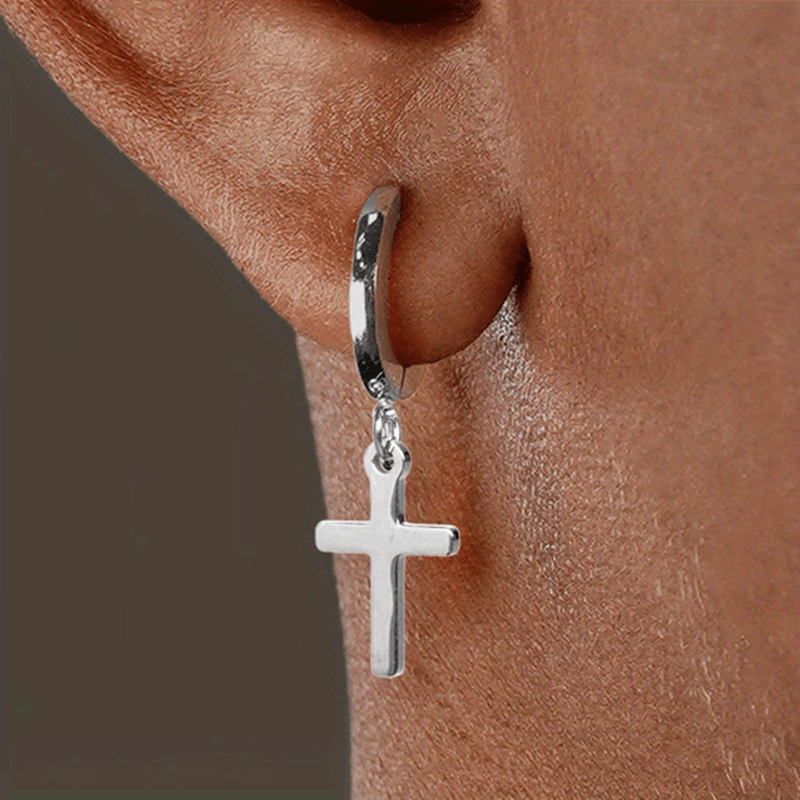 Hoop cross deals earrings mens