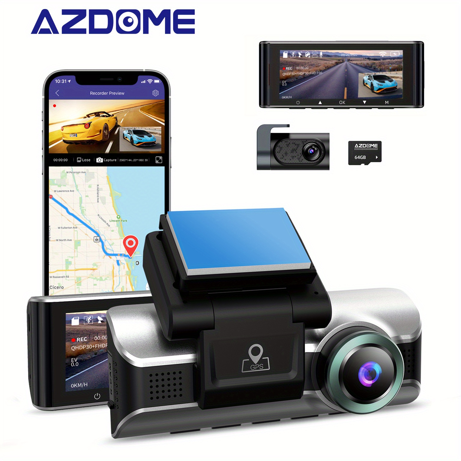 AZDOME GS63H 4K Dash Cam, Built-in WiFi GPS Dash Camera for Cars, 2160P UHD  Full HD Car Dashboard Camera Recorder, 2.4″ IPS Screen, WDR Night Vision,  170° Wide Angle, 24H Parking Mode 