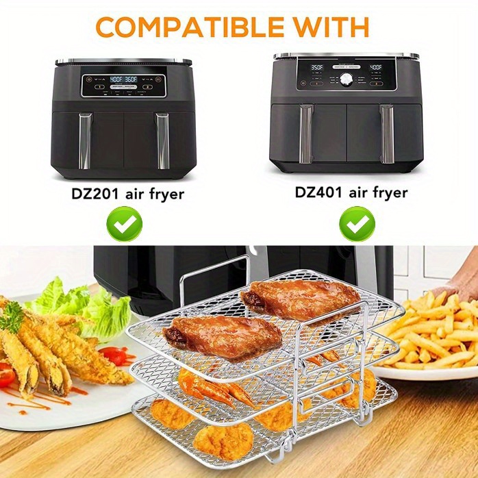 1 set barbecue rack stainless steel three layer dehydration rack air fryer accessories universal grill rack three layer steaming rack fruit and vegetable food dehydration rack drainage basket grill rack oil brush clip accessories set details 6