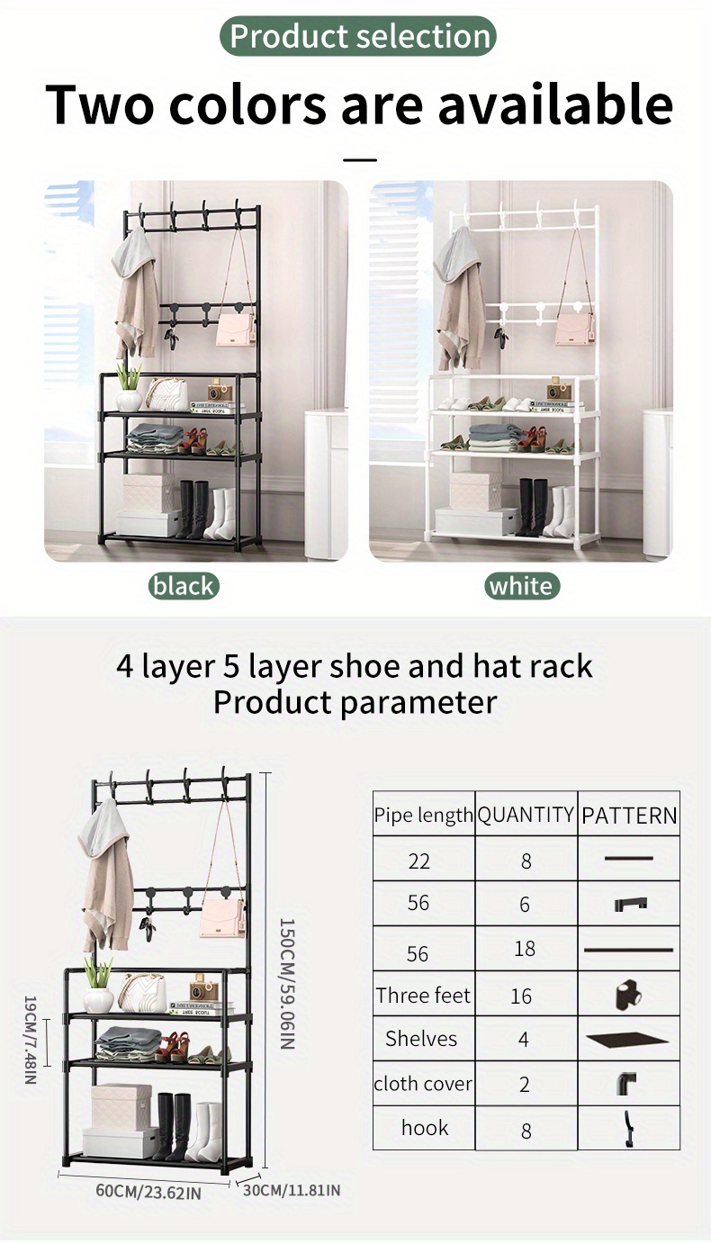Stylish 3/4 Layer Entryway Coat Shoe Rack 8 Hanger Hooks Temu Australia