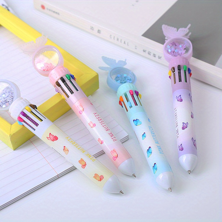 1pc Sequin Butterfly Ten Color Ballpoint Pen Color Student Oil Pen 