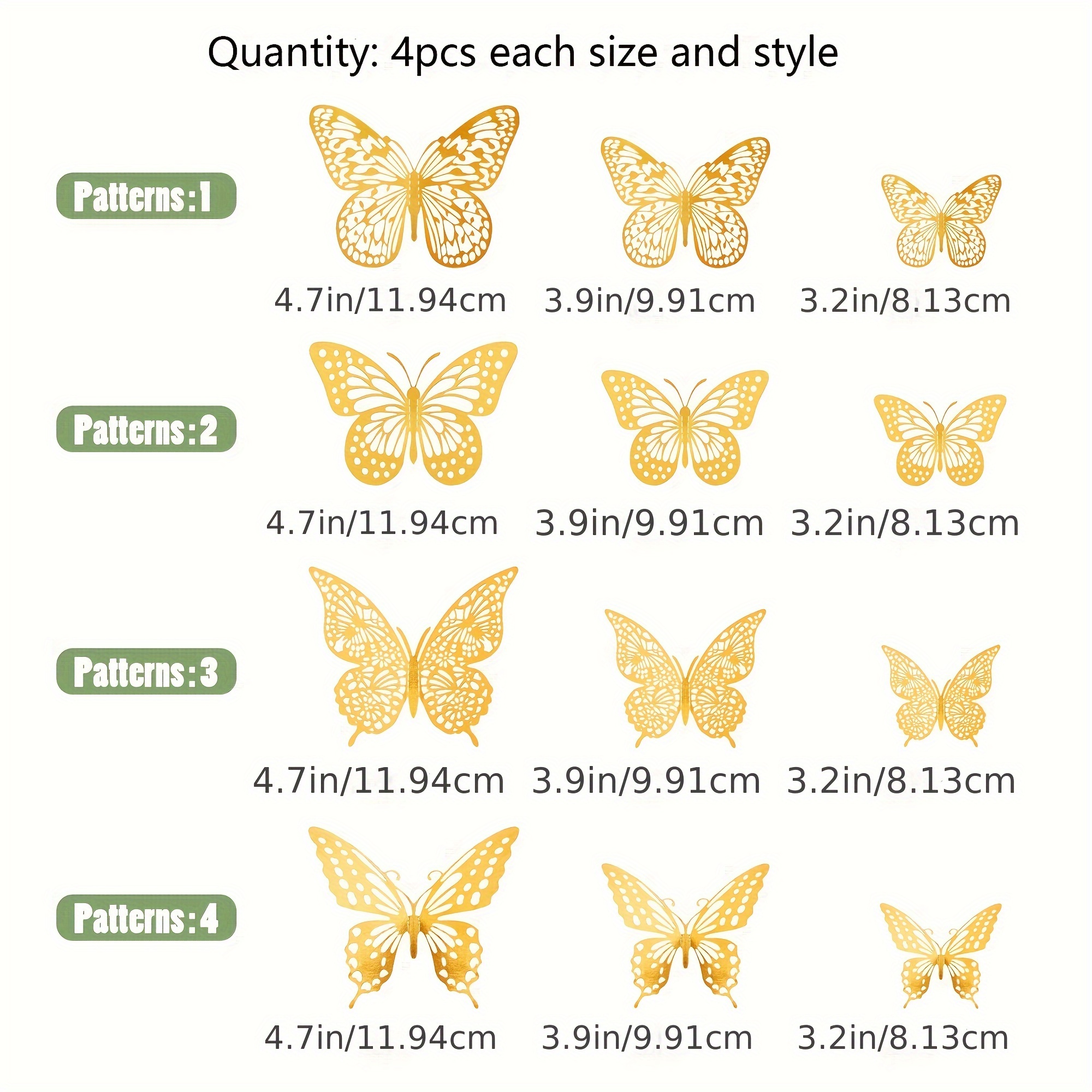 144pcs 3D Butterfly Wall Decor, Gold Butterfly Decorations 6 Styles 3 Sizes, Butterfly Party Decorations, Birthday Cake Decorations, Removable