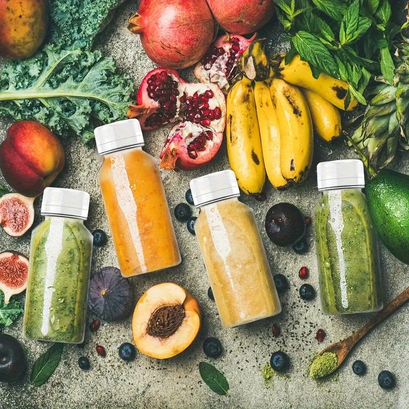 4 Pack Plastic Juice Bottles With Black Lids Clear Reusable Containers