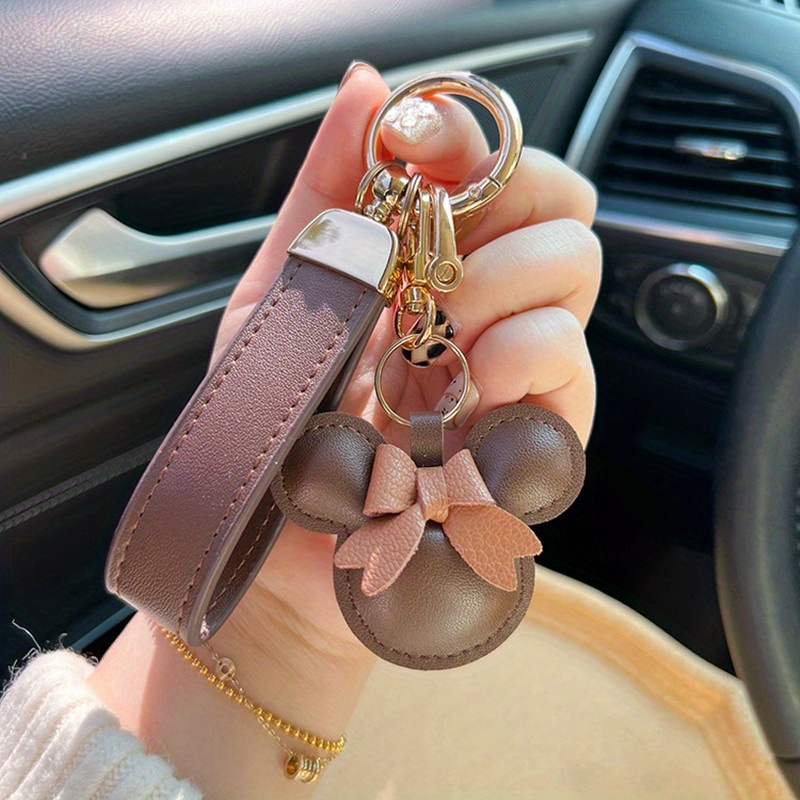 Temu Cartoon Bow Mouse Bracelet Keychain Cute Animal PU Leather Key Ring Purse Bag Backpack Car Key Accessory Women Girls, Christmas Styling & Gift