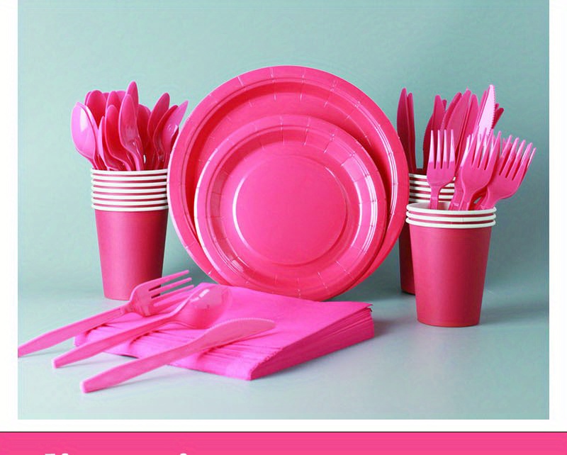 Pink Party Supplies Set Paper Plates Plastic Cups Forks Knives Spoons  Napkins Tablecloth Serves 20 Guests Disposable Dinnerware Set of 222  Pieces