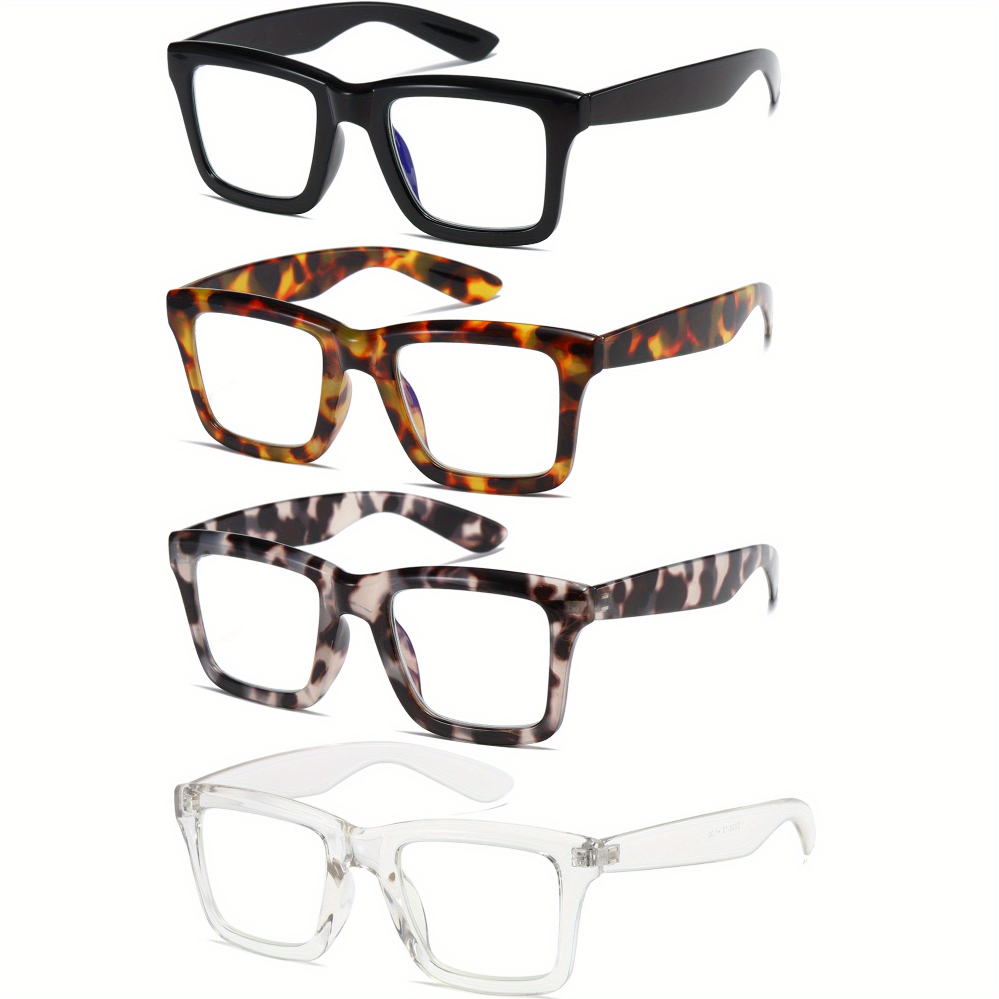 4 Paires De Lunettes De Lecture Style Opale Pour Femmes Et Hommes Bloquant La Lumi re Bleue De L ordinateur Carr es En M tal Ressort noir Transparent caille De Tortue Grise caille De Tortue