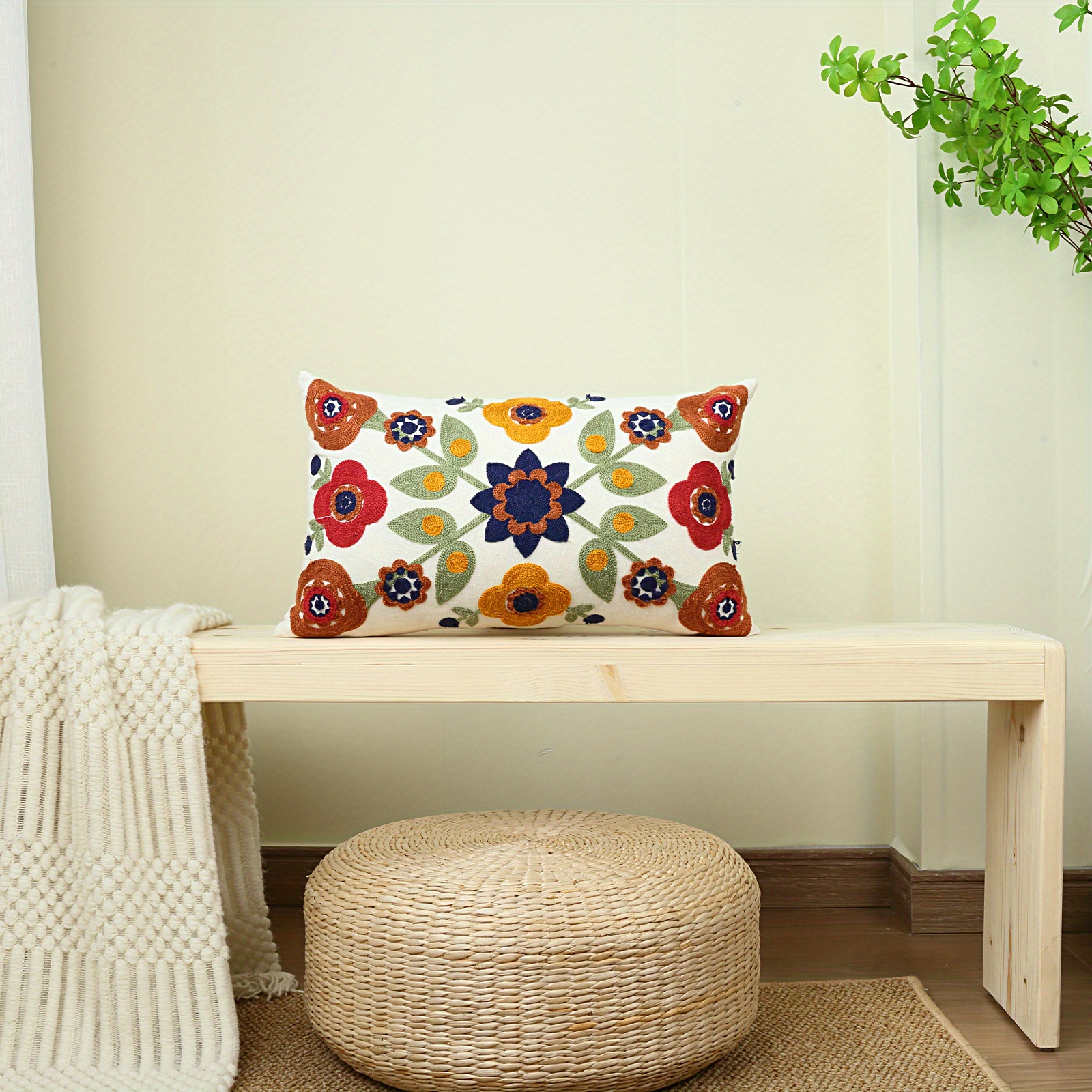 Image of 1pc Flower Embroidered Cushion Cover Without Filler, Modern Decorative Throw Pillow Case For Bedroom