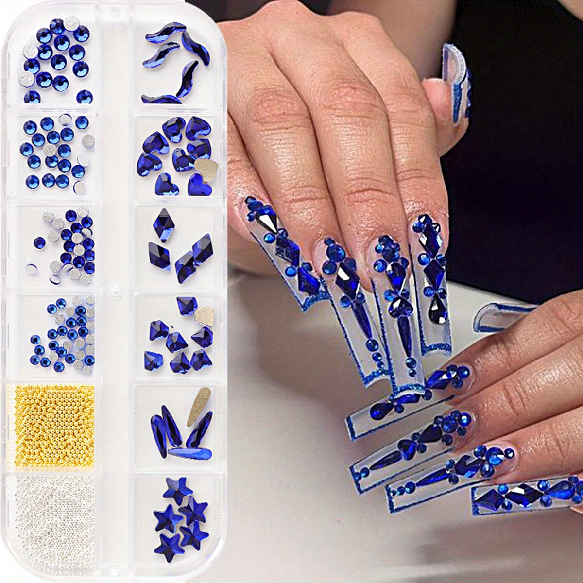 Nail Rhinestones Kit, Nail Art Decorations Flat AB Rhinestones Kit DIY  Crafts Gemstones for Nail, Shoes, Clothes, Jewels (600 Blue Diamonds + 2500
