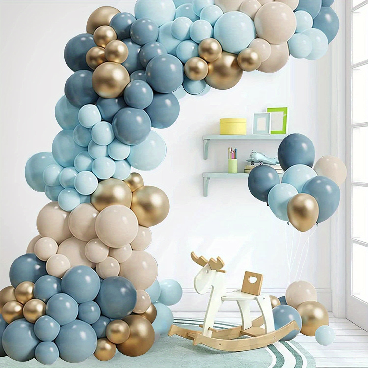 Guirnalda-Arco de globos en tonos azules y nude. Kit