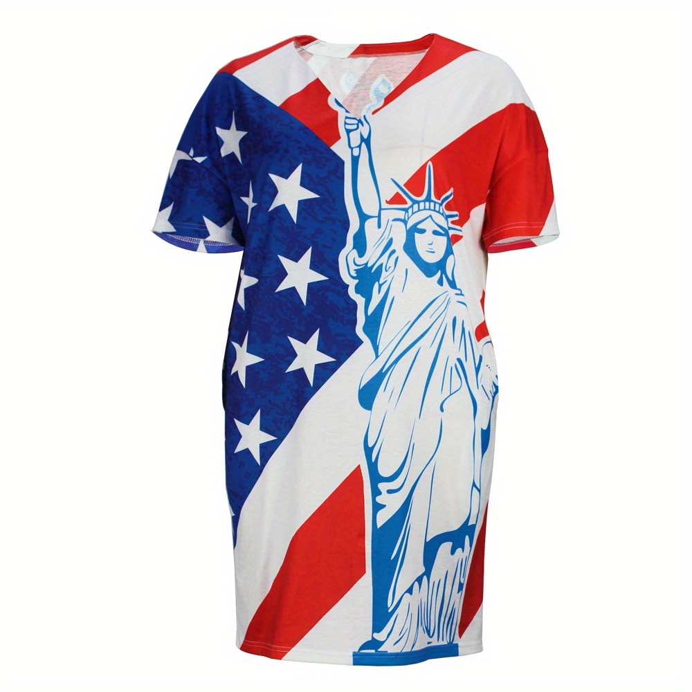 Plus Size Independence Day Casual Dress Women's Plus Flag - Temu Australia