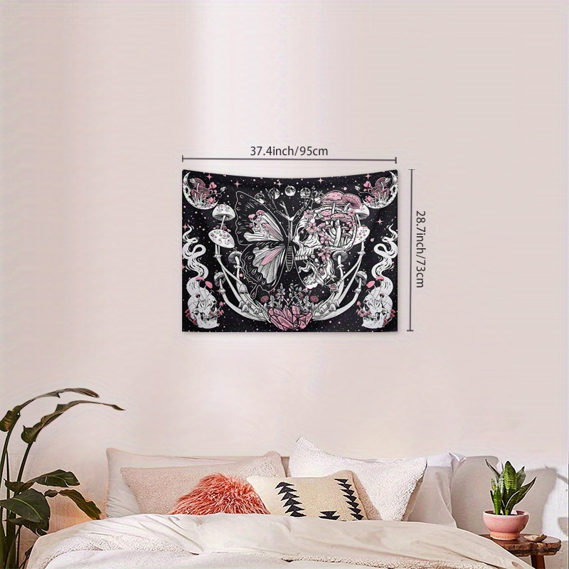 Aesthetic Butterflies And Skull Tapestry For Bedroom And Home